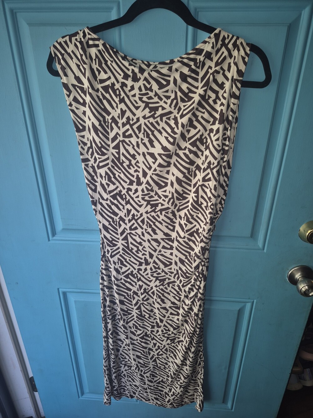 Diane von Furstenberg DVF Silk Jersey Ruched Geometric Print Dress Sz 12 Midi